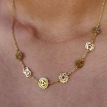 Seven Chakra charms necklace, Brass 18k gold plated jewelry, Handmade jewelry
